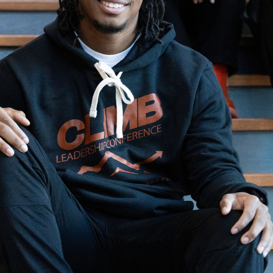 Climb 2025 Light Weight Black Hoodie- Gingerbread lettering