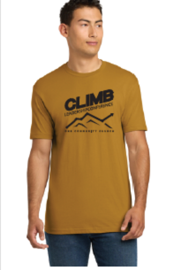 CLIMB 2025 Tshirt - Antique Gold with Black