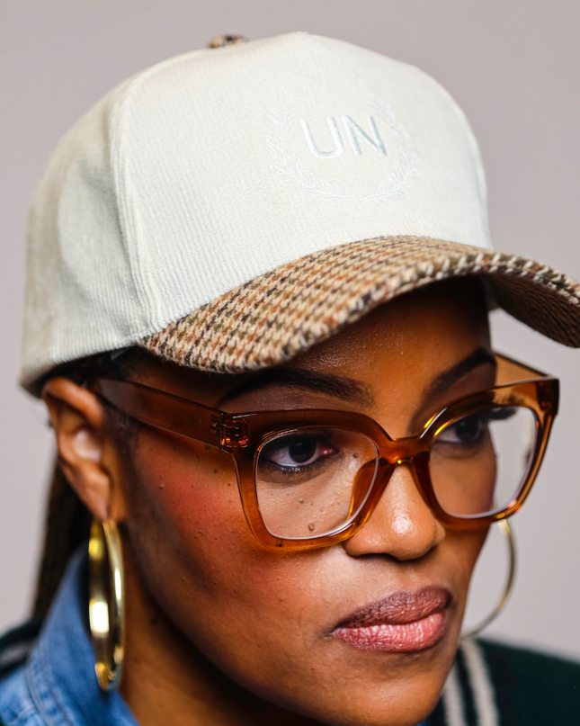 Unapologetic Corduroy Cap - Plaid/Ivory